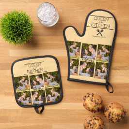 Personalisierter Fotocollage Oven Mitt & Pot Holde Ofenhandschuh & Topflappen-Set