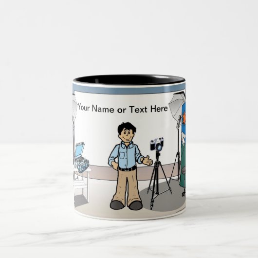 Personalisierter Fotograf - männlicher Cartoon Zweifarbige Tasse (Mittel)