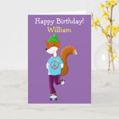 Personalisierter Fox auf Roller-Skaten Karte (Gelbe Blume)