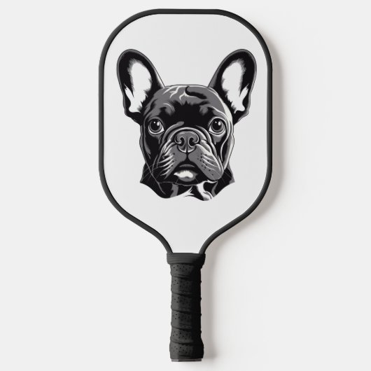 Personalisierter französischer Bulldog Black und W Pickleball Schläger (Vorderseite)