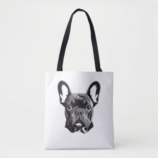 Personalisierter französischer Bulldog Black und W Tasche (Vorderseite)