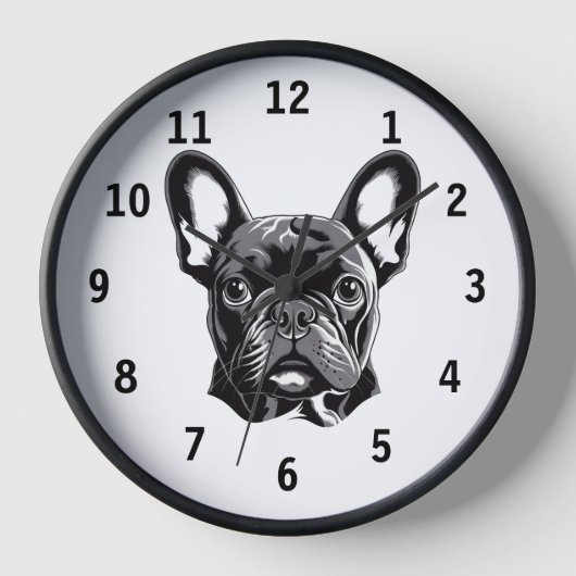 Personalisierter französischer Bulldog Black und W Uhr (Vorderseite)