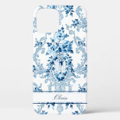 Personalisierter französischer Rokoko Blau und Wei Case-Mate iPhone Hülle (Rückseite)