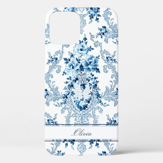 Personalisierter französischer Rokoko Blau und Wei Case-Mate iPhone Hülle (Rückseite)