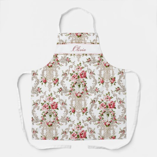 Personalisierter französischer Rokoko - Floral-Whi Schürze (Vorderseite)