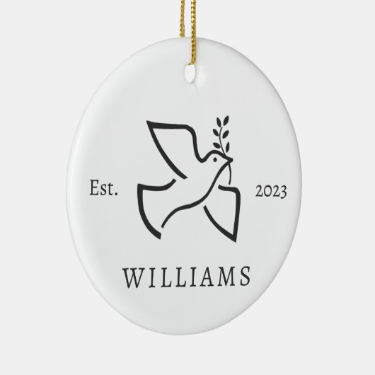 Personalisierter Friedenstaube Weihnachtsfeiertag Keramik Ornament (Rechts)