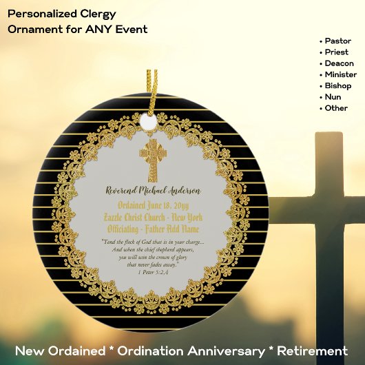 Personalisierter frisch ORDAINIERTER Priesterpasto Keramik Ornament