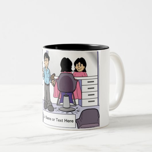 Personalisierter Friseur - Männlicher Cartoon Zweifarbige Tasse (VorderseiteRechts)