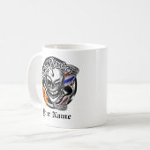 Personalisierter Friseur-Schädel mit der lodernden Kaffeetasse (Vorderseite Links)