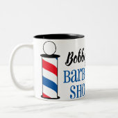 Personalisierter Friseurladen Zweifarbige Tasse (Links)
