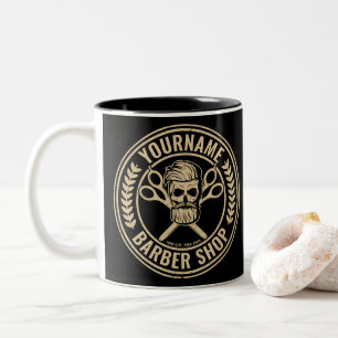 Personalisierter Friseursalon Skull Rockabilly Sal Zweifarbige Tasse