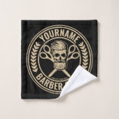 Personalisierter Friseursalon Skull Rockabilon Badhandtuch Set (Waschlappen)
