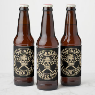 Personalisierter Friseursalon Skull Rockabilon Bierflaschenetikett