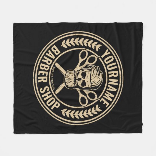 Personalisierter Friseursalon Skull Rockabilon Fleecedecke (Vorderseite (Horizontal))