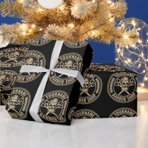 Personalisierter Friseursalon Skull Rockabilon Geschenkpapier