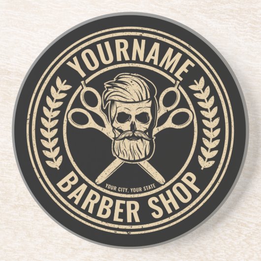 Personalisierter Friseursalon Skull Rockabilon Getränkeuntersetzer (Vorne)