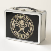 Personalisierter Friseursalon Skull Rockabilon Metall Brotdose (Vorderseite)