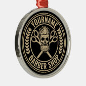 Personalisierter Friseursalon Skull Rockabilon Ornament Aus Metall (Rechts)