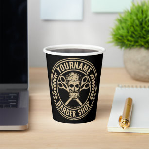 Personalisierter Friseursalon Skull Rockabilon Pappbecher