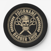 Personalisierter Friseursalon Skull Rockabilon Pappteller (Vorderseite)