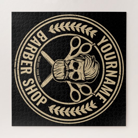 Personalisierter Friseursalon Skull Rockabilon Puzzle (Horizontal)