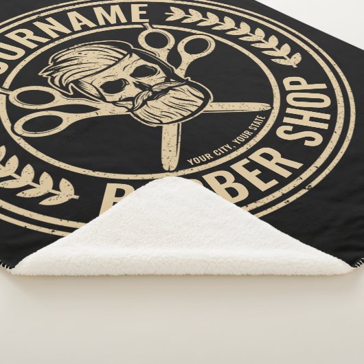 Personalisierter Friseursalon Skull Rockabilon Sherpadecke (3/4)