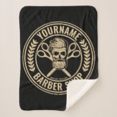 Personalisierter Friseursalon Skull Rockabilon Sherpadecke (Vorderseite)