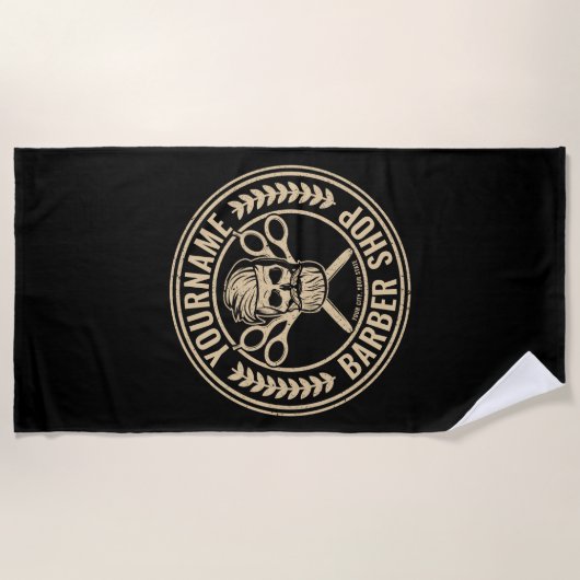 Personalisierter Friseursalon Skull Rockabilon Strandtuch (Vorderseite)