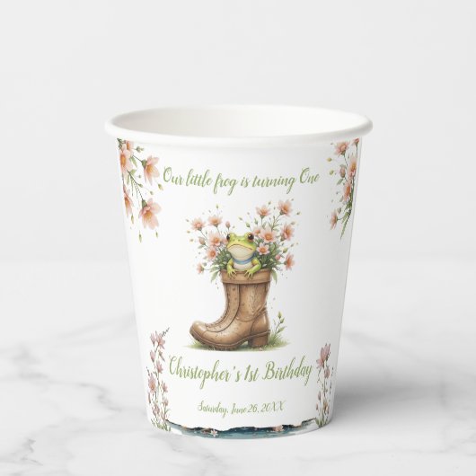 Personalisierter Frogie 1. Geburtstag Pappbecher (Rückseite)