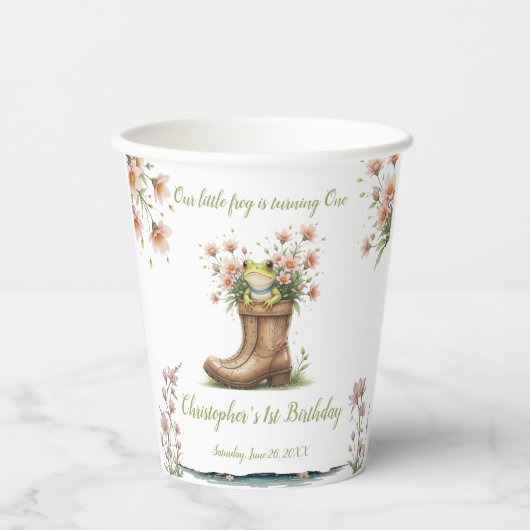 Personalisierter Frogie 1. Geburtstag Pappbecher (Vorderseite)