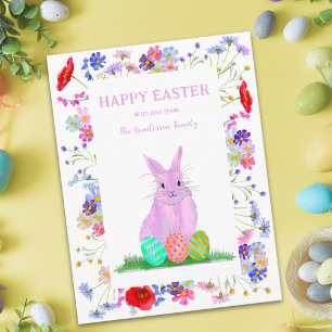 Personalisierter Frohe Ostern Rosa Hase Frühlingsf Feiertagskarte