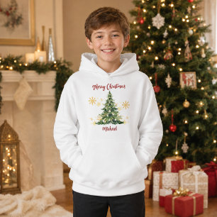Personalisierter Frohe Weihnachten Baum Jungen Pul Hoodie