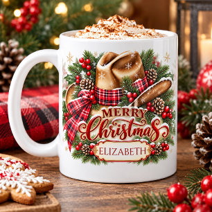 Personalisierter Frohe Weihnachten Cowboyhut Rusti Kaffeetasse