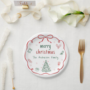 Personalisierter Frohe Weihnachten Familien-Papier Pappteller