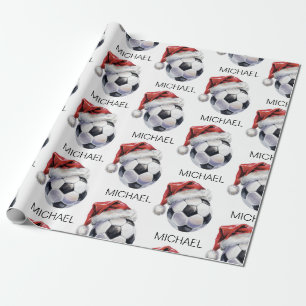 Personalisierter Frohe Weihnachten Fußball Santa   Geschenkpapier