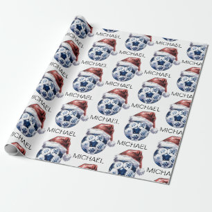 Personalisierter Frohe Weihnachten Fußball Santa Geschenkpapier