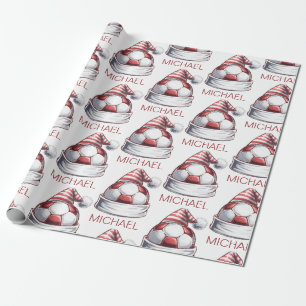 Personalisierter Frohe Weihnachten Fußball Santa Geschenkpapier