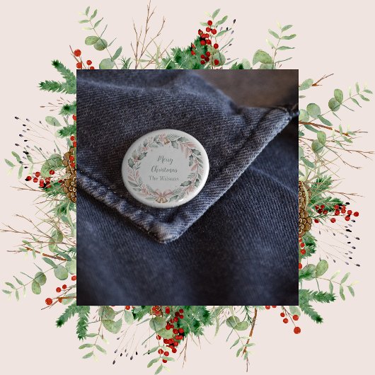 Personalisierter Frohe Weihnachten Kranz Button