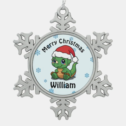 Personalisierter Frohe Weihnachten Schneeflocken Schneeflocken Zinn-Ornament (Vorderseite)