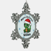 Personalisierter Frohe Weihnachten Schneeflocken Zinn-Ornament (Links)