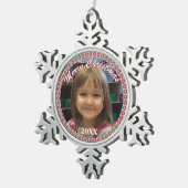 Personalisierter Frohe Weihnachten Schneeflocken Zinn-Ornament (Rechts)