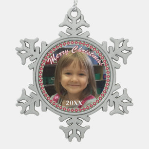 Personalisierter Frohe Weihnachten Schneeflocken Zinn-Ornament