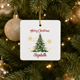 Personalisierter Frohe Weihnachten Watercolor Baum Keramikornament