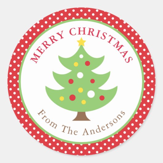 Personalisierter Frohe Weihnachtsbaum-Rundsticker Runder Aufkleber (Vorderseite)