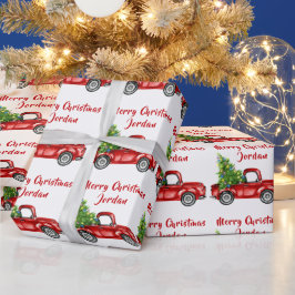 Personalisierter Frohe Weihnachtsbaumfarm Truck Geschenkpapier