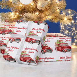 Personalisierter Frohe Weihnachtsbaumfarm Truck Geschenkpapier