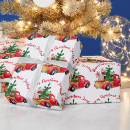 Personalisierter Frohe Weihnachtsbaumfarm Truck Geschenkpapier