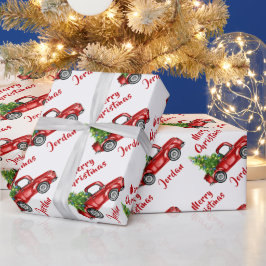 Personalisierter Frohe Weihnachtsbaumfarm Truck Geschenkpapier