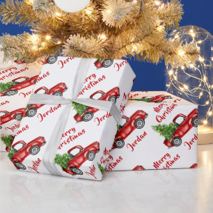 Personalisierter Frohe Weihnachtsbaumfarm Truck Geschenkpapier