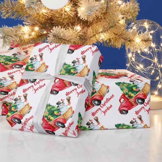 Personalisierter Frohe Weihnachtsbaumfarm Truck Geschenkpapier (Feiertage)